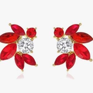 New in box red and clear crystal earrings